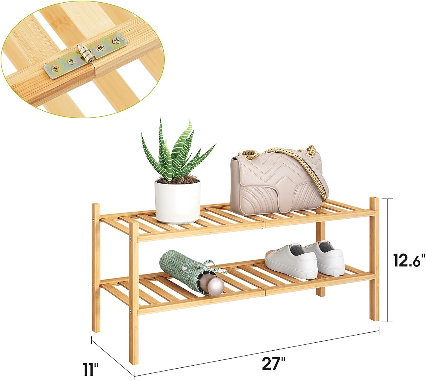 BMOSU 2-Tier Bamboo Small Shoe Rack Premium Stackable Shoe Shelf Storage Organizer for Hallway Closet Living Room Entryway Organizer (Black Bamboo)