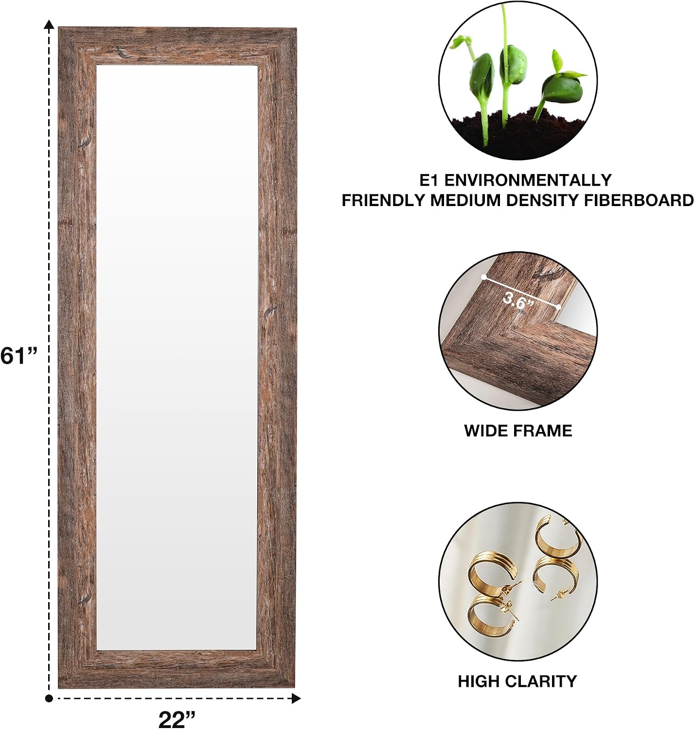Syndra Modern Full Length Mirror Wood Frame, 65x24'' Large Floor Mirror with HD Tempered Glass & Wall Mount, Rectangular Standing Mirror for Bedroom, Living Room, Entryway, Farmhouse(Grey White Oak)