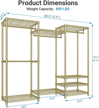 VIPEK V5 Heavy Duty Clothes Rack, Portable Closet Wardrobe with 4 Hanging Rods & 8 Shelves, Freestanding Adjustable Garment Rack for Bedroom, Walk-in Closet, 890 lbs Capacity, Black, 68.9" L