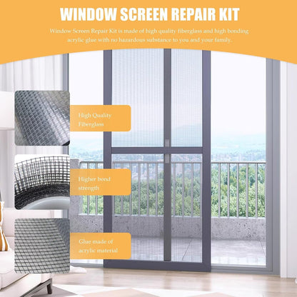 GRABOTE 2 Pack Black Window Screen Repair Tape, 2 in X 16.5 FT (360IN) Screen Repair Kit for Windows or Doors, Strong Adhesive Fiberglass Mesh Patch Tape