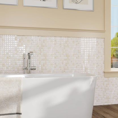 CRE8TIVE 4 Sheets Beige Peel and Stick Backsplash Small Square Mosaic Stick on Tiles for Kitchen Backsplash Tile Stickers 12"x12" Adhesive 3D Marble Wall Tiles for Bathroom Shower Tile Waterproof