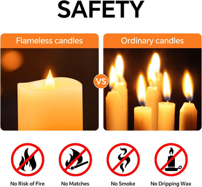 3x4 Flickering Flameless Candles Set of 3,Real Wax Pillar LED Candles,with Timer,4 inch Flameless Candles with Remote,for Party Wedding Holiday Home Decor,Ivory