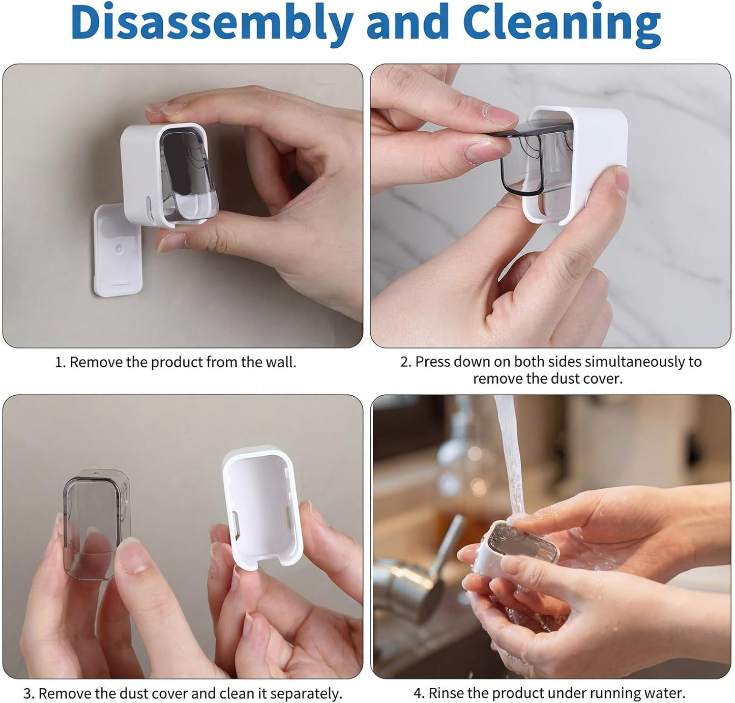 2 PCS Toothbrush Holders Wall Mounted Single Tooth Brush Holder for Shower Hanging Slot Wall Toothbrush Holder with Black Cover for Electric Toothbrushes Home Travel Storage (White)