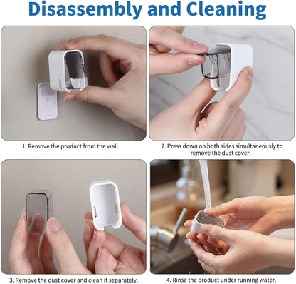 2 PCS Toothbrush Holders Wall Mounted Single Tooth Brush Holder for Shower Hanging Slot Wall Toothbrush Holder with Black Cover for Electric Toothbrushes Home Travel Storage (White)