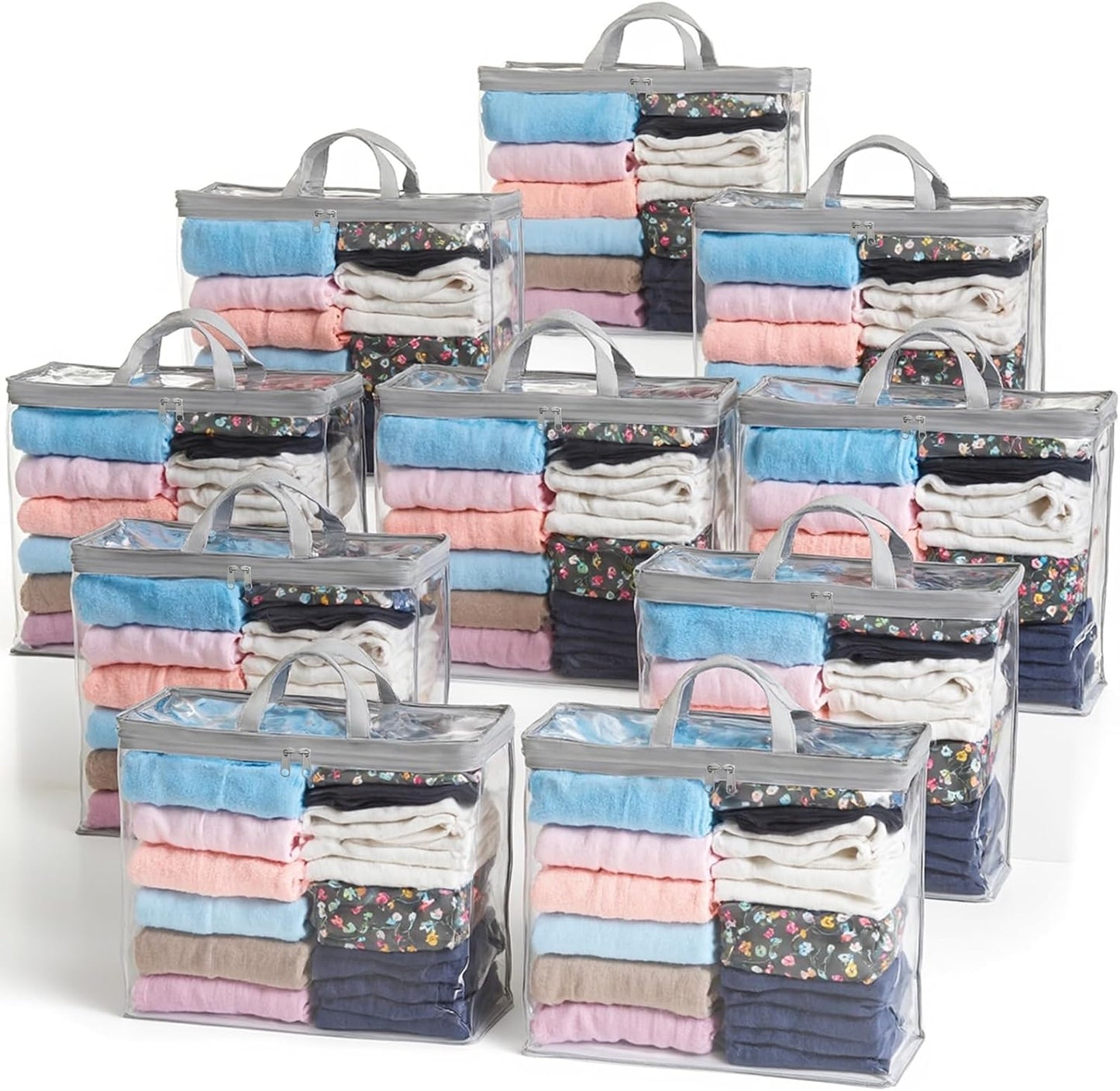 5PACK Clear Zippered Storage Bag for Clothes, 22L Clear Storage Bags, and Blanket Storage Bags for Bedding, Blankets, Comforters, Clothing, Books, DVD & CD (White)