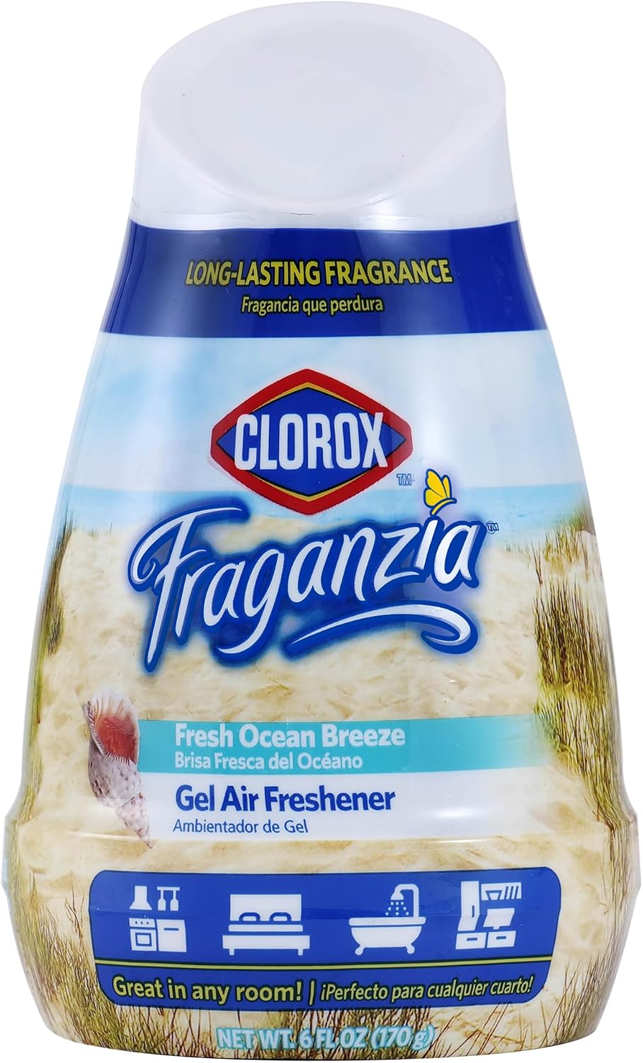 Clorox Fraganzia Gel Air Freshener Cone, Adjustable Odor Eliminating Gel with Lavender and Eucalyptus Scent for Home, Bathroom, Office, Small Spaces, Long Lasting No Battery Freshener, 6 Oz