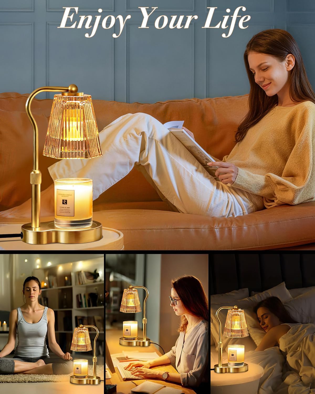 Candle Warmer Lamp with Timer & Dimmable Settings, Adjustable Height Flameless Scented Wax Melter for Jar Candles, Elegant Home Decor Warmer Lamp with 2 Bulbs, Gift for Women Mom Friend Family, Black