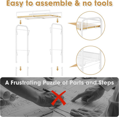 TOOLF 4-Tier Slim Rolling Cart, Metal Utility Cart, Slide Out Storage Cart with Wooden Tabletop and Mesh Baskets for Narrow Space on Kitchen Bathroom Laundry Room Bedroom Apartments Dormitory