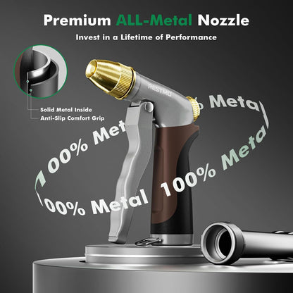 RESTMO Metal Water Hose Nozzle, Heavy Duty Garden Hose Sprayer for Outdoor | Adjustable Brass Spray Head, 4 Watering Patterns, Jet | Mist | Cone | Full, Leak-proof, Ideal for Lawn & Plant & Car, Green
