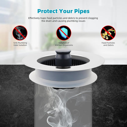 Hibbent 3 in 1 Kitchen Sink Drain Strainer, Stainless Steel Wrapped Shell Drain Stopper Combo, Pop Up Sink Stopper, 3 Anti-Clogging Basket Strainer with Foldable Handle for US Standard 3-1/2" Drain