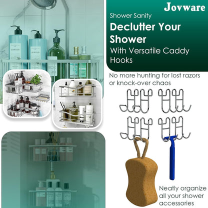 Shower Caddy With Hooks - Razor Holder and Loofah Hanger 2 Pack Silver