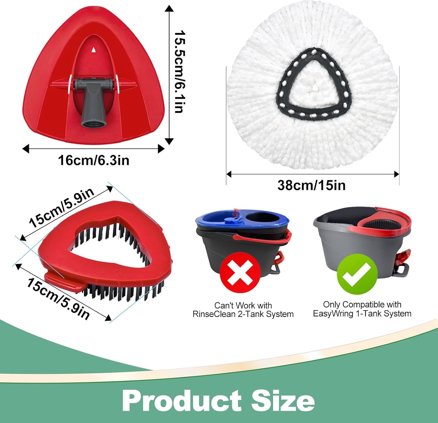 Mop Heads Replacements for Ocedar, Spin Mop Replacement for O-Cedar EasyWring 2 Tank System Mop Refills, Include 3 Pack Heads, 1 Scrub Brush & 1 Base Combo