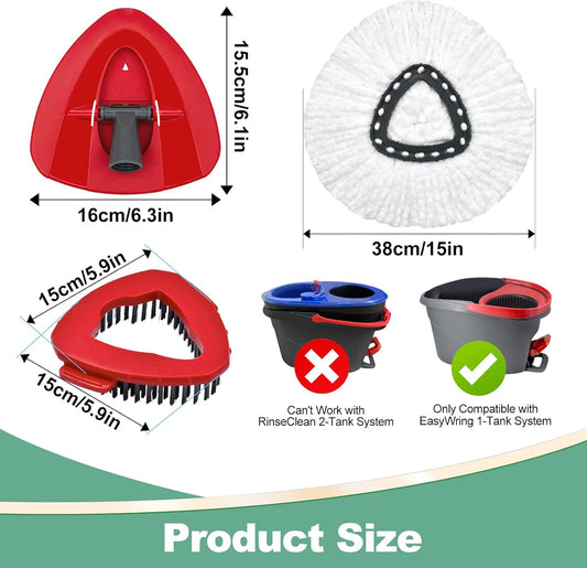 Mop Heads Replacements for Ocedar, Spin Mop Replacement for O-Cedar EasyWring 2 Tank System Mop Refills, Include 3 Pack Heads, 1 Scrub Brush & 1 Base Combo