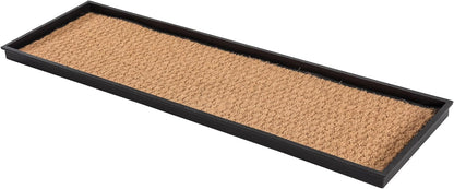 Anji Mountain Heavy Duty Waterproof Rubber Shoe Storage Mat Organizer/Boot Storage Tray Multi Use For Entryway with Coir, Tan and Khaki Insert , Fits 4 Pair (46.5" Wide)