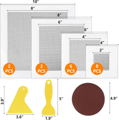 22 Pcs Drywall Repair Kit, 2/4/6/8 Inch Dry Wall Patch Kits, Self Adhesive Aluminum Mesh with Scraper and Sandpaper for Hole Repair