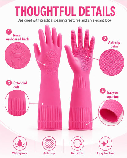Disfore Rubber-Gloves Dishwashing Gloves for Cleaning-Kitchen - 2 Pairs Long Household Cleaning Gloves for Washing Dishes