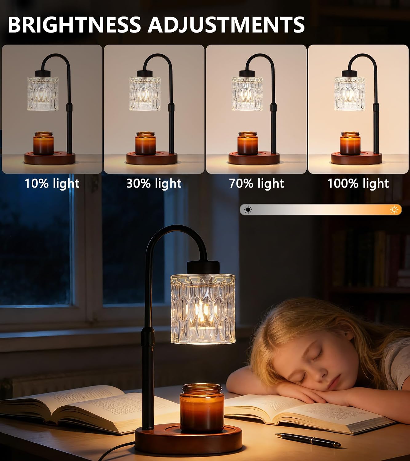 MEIXISUE Candle Warmer Lamp with Timer and Dimmer,Electric Gold Light Gifts for Women Melt Wax Warmer Lamp with 2 Bulbs for Candle Jars House Warming New Home Decor Bedroom