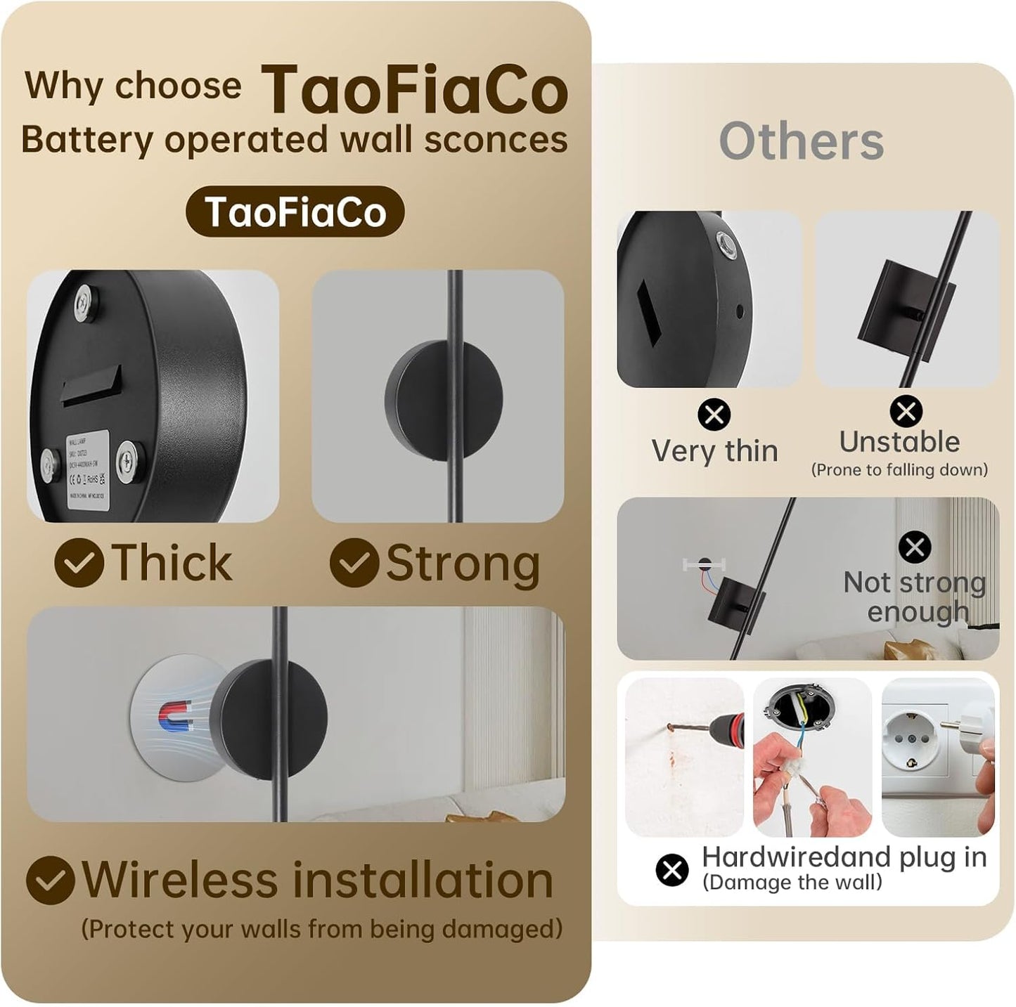 TaoFiaCo Battery Operated Wall Sconces Set of Two,Rechargeable Wall Sconces Set of 2 with Remote Control Dimmable Wall Light Decor for Living Room, Bathroom for, 24 Inch, Gold