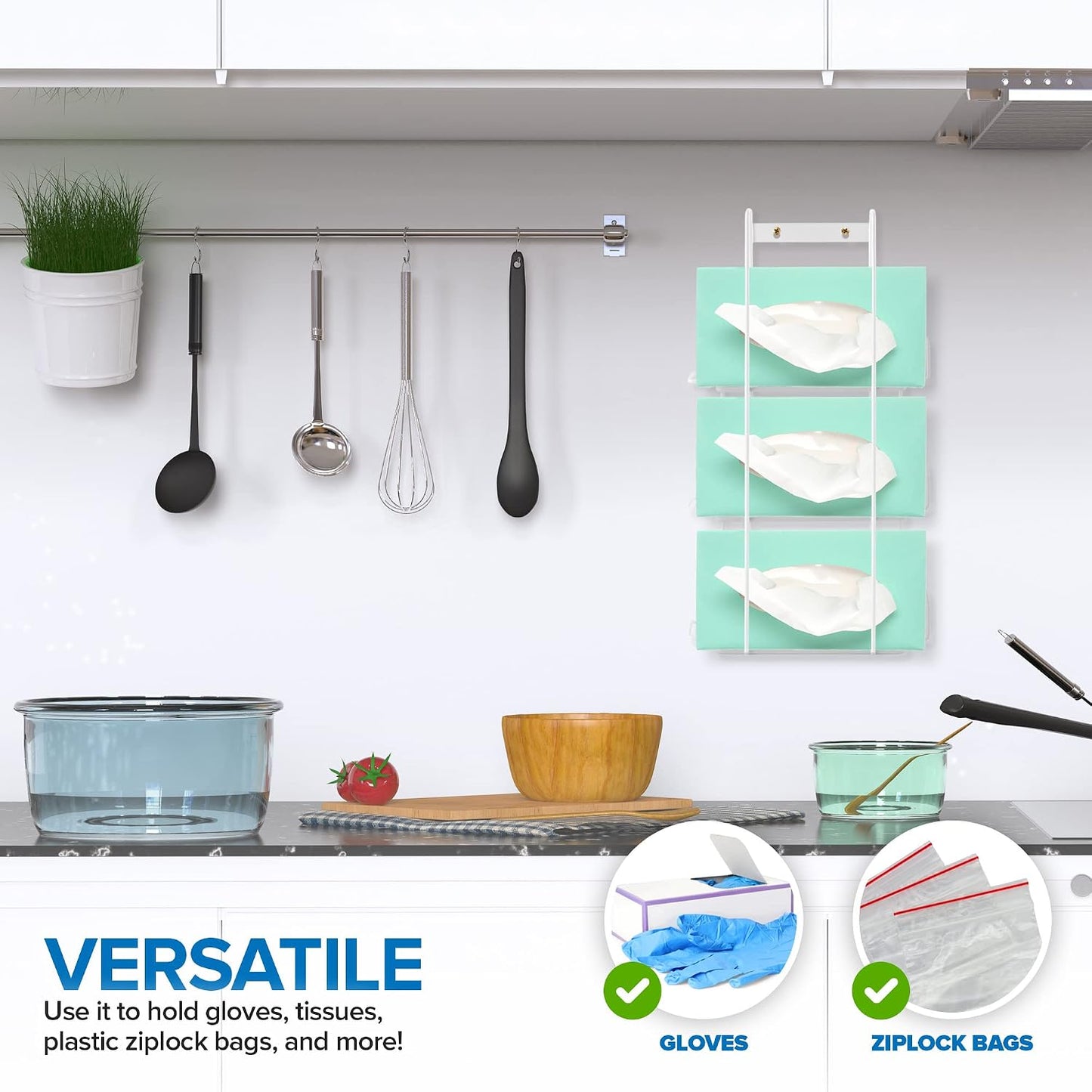 Stock Your Home (White) Metal Single Gloves Dispenser, Tissue Box Shelf, Glove Box Holder Wall Mount, for Kitchen, Cleaning Closet, Lab, Exam, Office