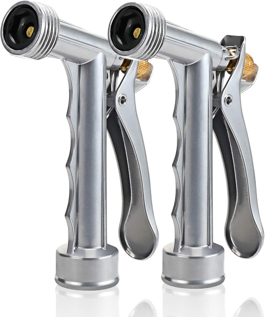 Hose Nozzle 2 Pack, Full Size Pistol Nozzle with Threaded Front, Durable High Pressure Garden Hose Nozzle, Rear Control Sprayer for Watering Plants, Cleaning