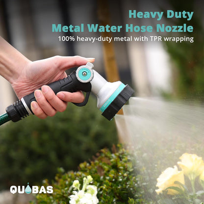 QUOBAS Garden Hose Nozzle Sprayer, Heavy Duty Metal Water Garden Nozzle | Brass Nozzle with Thumb Control, 3 Watering Patterns, Jet Hose Sprayer for Car Wash, Driveway, Patio Cleaning & Garden