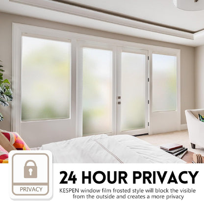 KESPEN Window Privacy Film Frosted Glass Heat Control UV Blocking Privacy Window Film for Glass Windows Static Cling Non-Adhesive Door Coverings Decals for Bathroom Home Office,17.5 Inch X 6.5 Feet