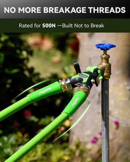 RAINPOINT Garden Hose Splitter 2 Way, All Metal Heavy Duty Water Hose Y Splitter With 2.05" Extra Long Side Handle & Shut Off Valves, 3/4 Inch GHT Thread Connector For Outdoor Spigot Faucet (Green)