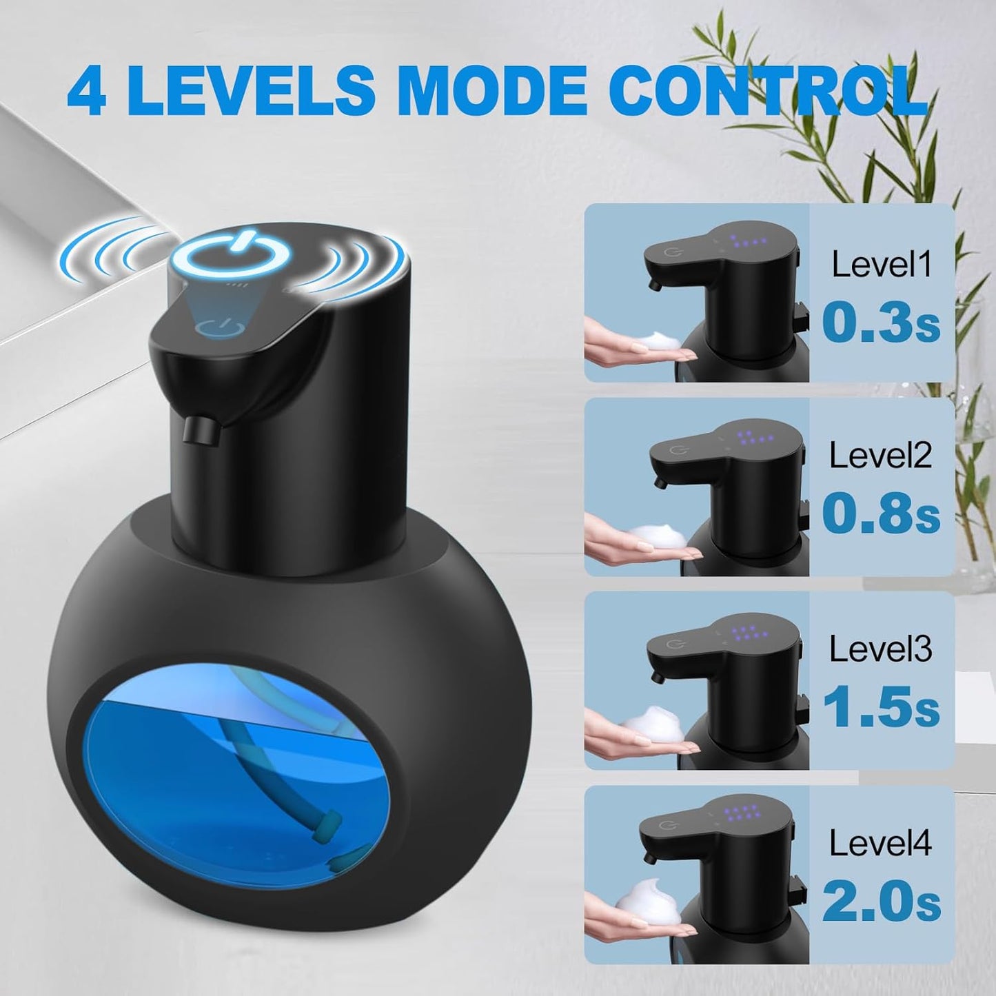 Automatic Foam Hand Soap Dispenser, Rechargeable Touchless Wall Mount Foaming Soap Dispenser, 15oz/420ml, 4 Adjustable Levels Infrared Sensor Electric Dispenser for Bathroom, Kitchen, Office - Black