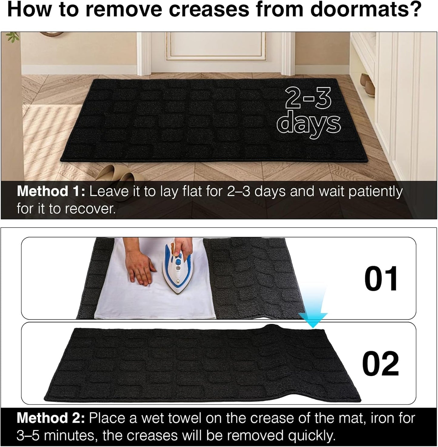 Front Door Mat Outside Entrance, Outdoor Indoor Door Mats for Entryway, Entrance, Entry, Patio, Waterproof Non Slip Doormat, Low-Profile, 20" × 31.5“, Black