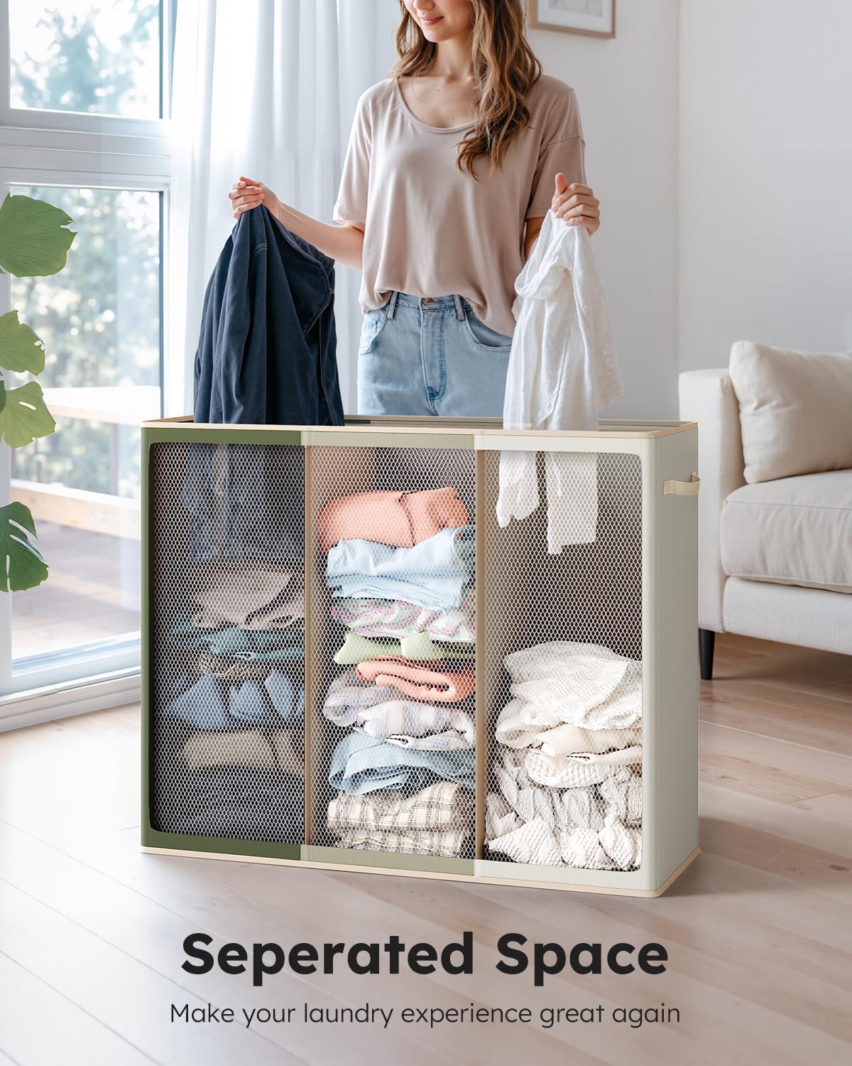 SOLEDI 180L Laundry Hamper 3 Section, Extra Large Laundry Hamper with Lid, Dirty Clothes Hamper with Sturdy Handle, Large Laundry Basket Organizer for Laundry Room, Bedroom, Hampers for Laundry