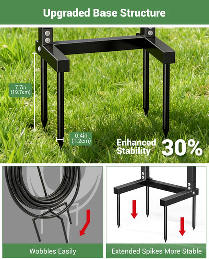 HZE Garden Hose Holder, Freestanding Water Hose Reel Stand for Outside, Heavy Duty Detachable Metal Storage Rack Holds 160 FT for Yard Lawn Farm, Black