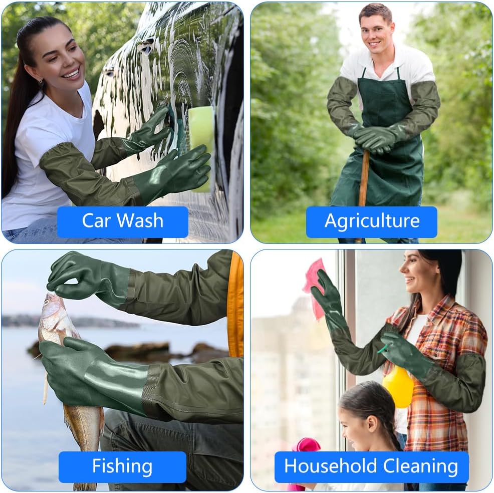 AUAUY 27" PVC Chemical Resistant Gloves, Rubber Gloves Heavy Duty, Waterproof Reusable Long Sleeve Glove for Cleaning