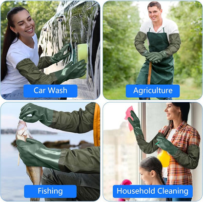 AUAUY 27" PVC Chemical Resistant Gloves, Rubber Gloves Heavy Duty, Waterproof Reusable Long Sleeve Glove for Cleaning