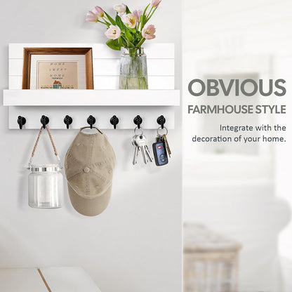 HONJIN Key Holder for Wall: Easy Installation Mail Organizer Wall Mount Hanging Key Rack for Kitchen and Entryway Decor with 5 Sturdy Key Hooks (White)