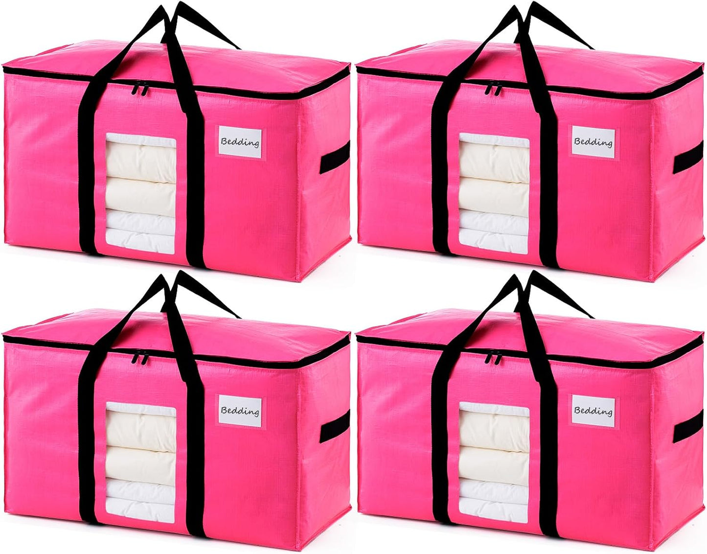 TAILI Extra Large Moving Bags, 4 Pack Blue Heavy Duty Totes For Storage with Visible Window, Wrap Around Handles, Storage Bags for Space Saving, Alternative to Moving Boxes