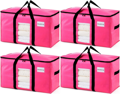 TAILI Extra Large Moving Bags, 4 Pack Blue Heavy Duty Totes For Storage with Visible Window, Wrap Around Handles, Storage Bags for Space Saving, Alternative to Moving Boxes