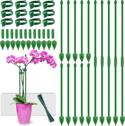 20Pcs Plant Stakes 17inch, Toylin Adjustable Length Plant Support Stake Green Orchid Stick with Clips for Indoor Outdoor,Garden Pole for Potted Orchid Tomato Vegetables