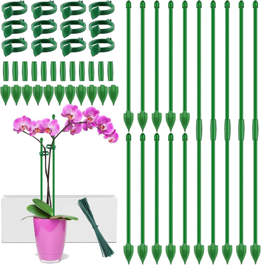 20Pcs Plant Stakes 17inch, Toylin Adjustable Length Plant Support Stake Green Orchid Stick with Clips for Indoor Outdoor,Garden Pole for Potted Orchid Tomato Vegetables