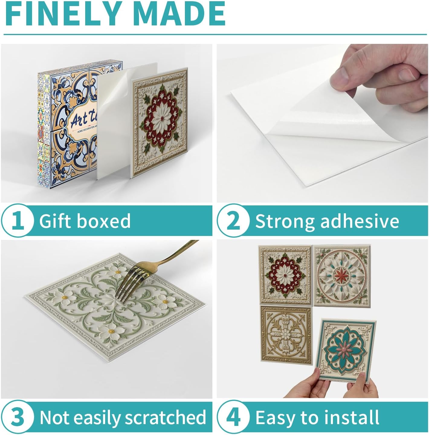 Peel and Stick Backsplash Tile Sticker for Kitchen and Bathroom Walls - 24 Removable 5.9"x5.9" Tiles, Waterproof