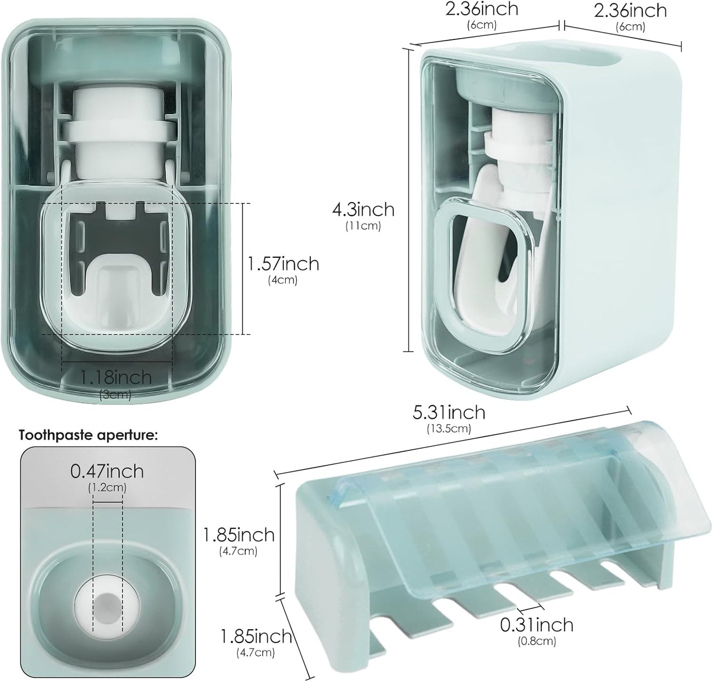 5 Slots Wall Mount Toothbrush Holder with Cover, Self Adhesive Toothbrush Storage Organizer for Shower, Toothbrush Hanger with Automatic Toothpaste Squeezer Dispenser