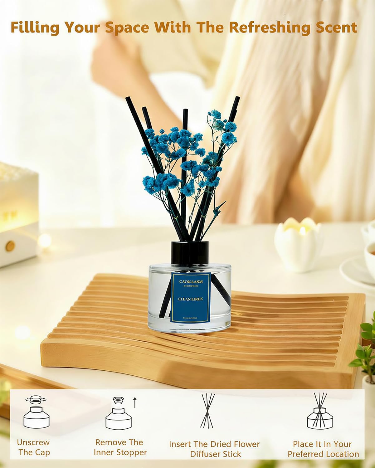 Reed Diffuser Set-Lemon Verbena Scent Fragrance Oil Diffuser with 6 Reed Sticks | Home & Bedroom Bathroom Decor,3.38 fl oz (100ml)