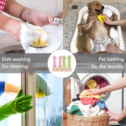 KINGFINGER Rubber Latex Waterproof Dishwashing Gloves for Kitchen,Precision Flocking Household Cleaning Gloves 2 pairs