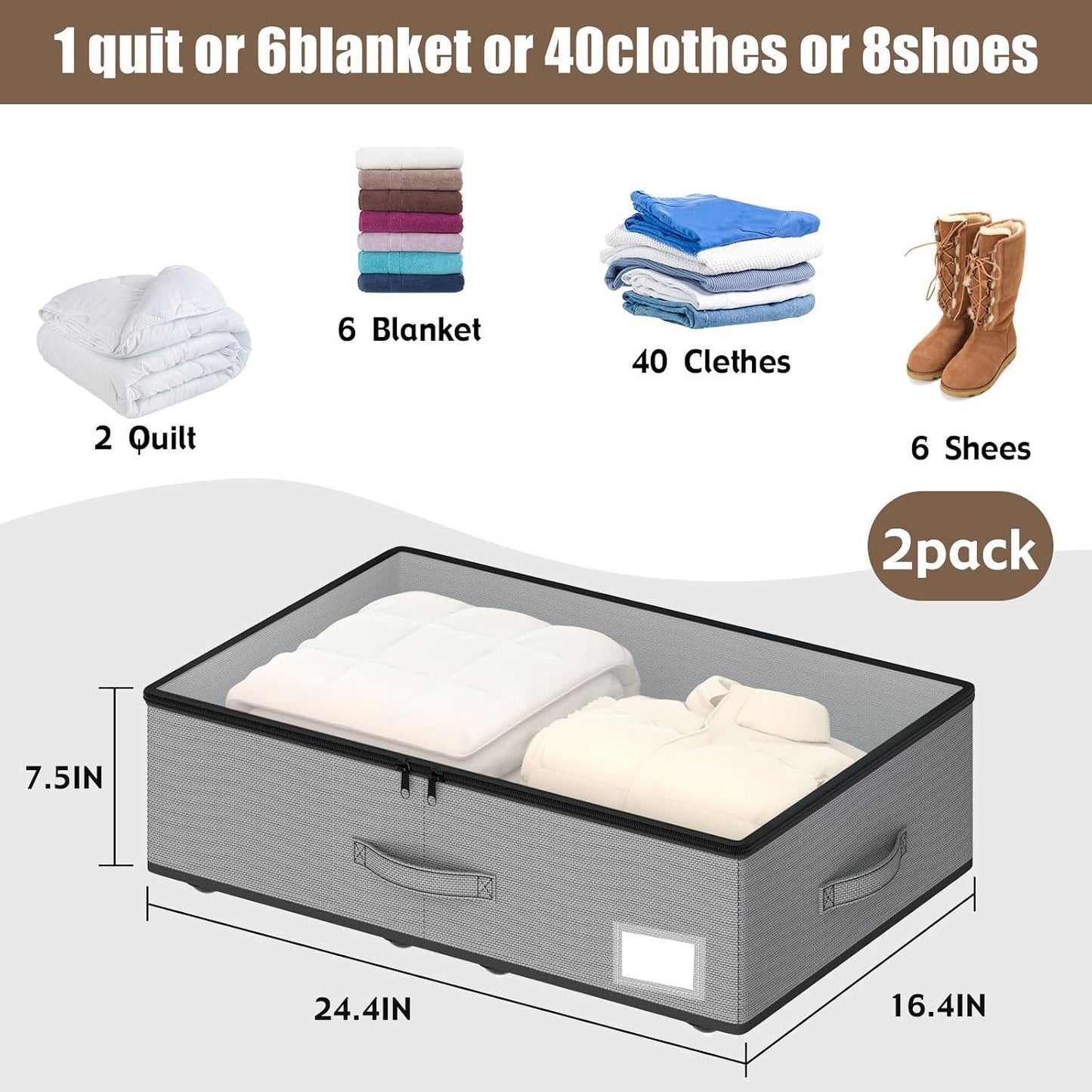 EE-RoomWorld Under Bed Storage with Wheels, No Assemble Required 5.5 inches height grey under bed storage bins,Low Profile Rolling Underbed Shoe Storage containers，dorm underbed storage drawers