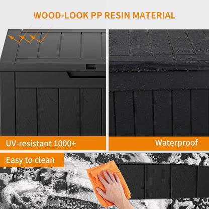 PatioZen 100 Gallon Resin Deck Box, Lockable Patio Outdoor Storage Box for Furniture, Garden Tools and Tools Storage, Waterproof Outside Storage Boxes - Black