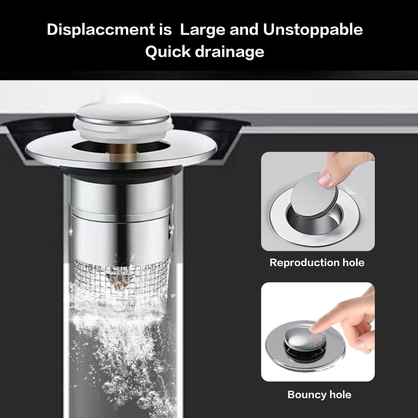 Bathroom Sink Drain Strainer, Pop Up Sink Drain Strainer with Removable Stainless Steel Filter Basket Hair Catcher, Sink Drain Plug for Bathroom Sink Stopper Replacement (Silver)