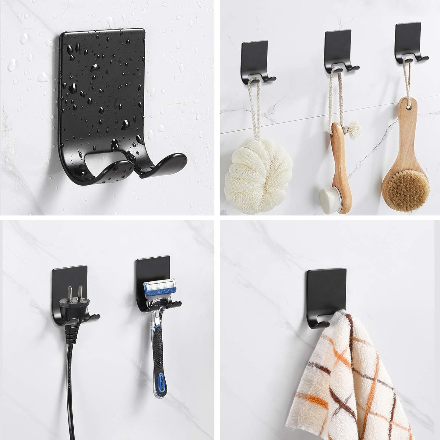 Razor Holder Shaver Hook Hanger Stand(2 Pack)Self Adhesive Stainless Steel Heavy Duty Utility Storage Hook,Shower Hook for Razor,Bathroom Kitchen Organizer for Plug Robe Towel Loofah Bathrobe Coat