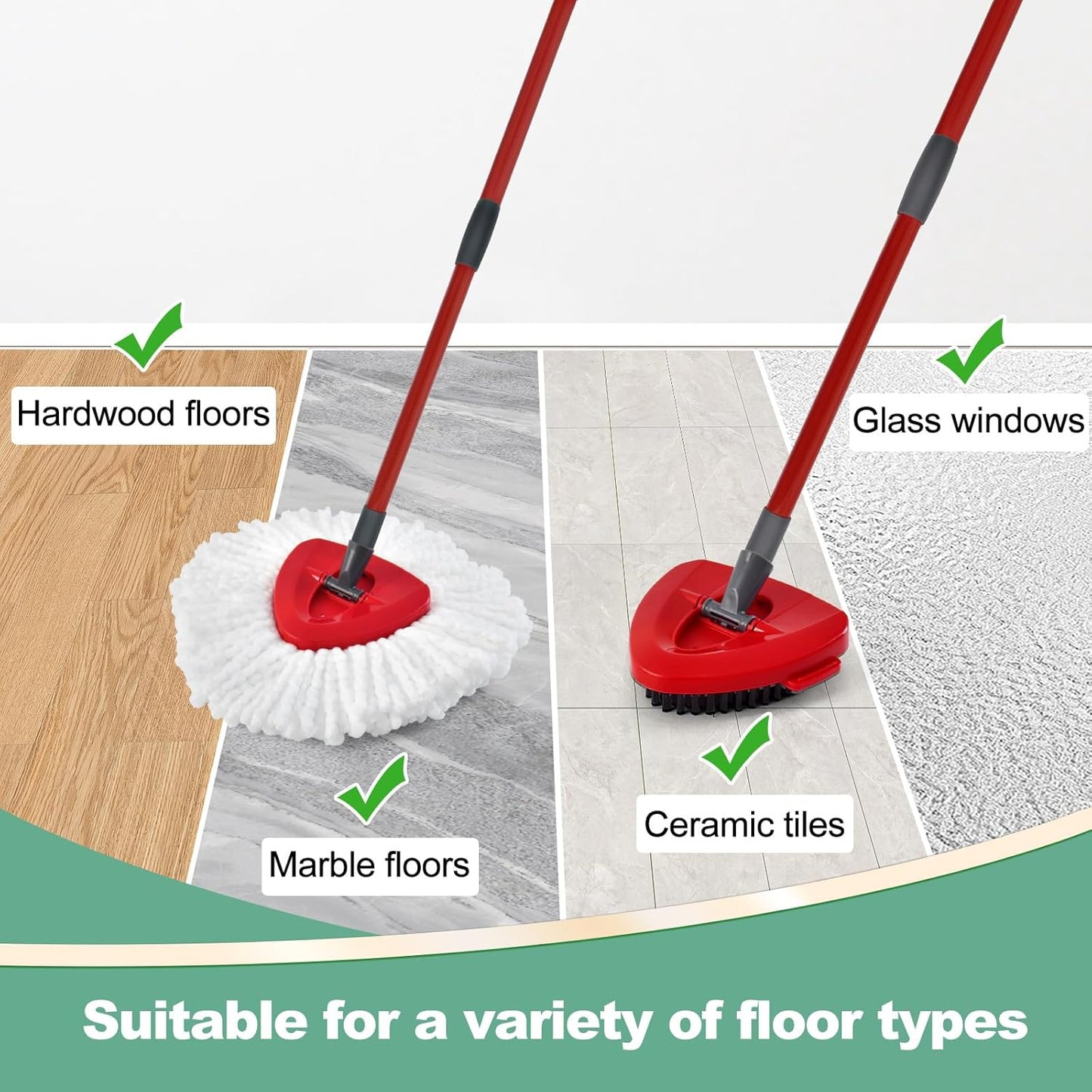 Mop Heads Replacements for Ocedar, Spin Mop Replacement for O-Cedar EasyWring 2 Tank System Mop Refills, Include 3 Pack Heads, 1 Scrub Brush & 1 Base Combo