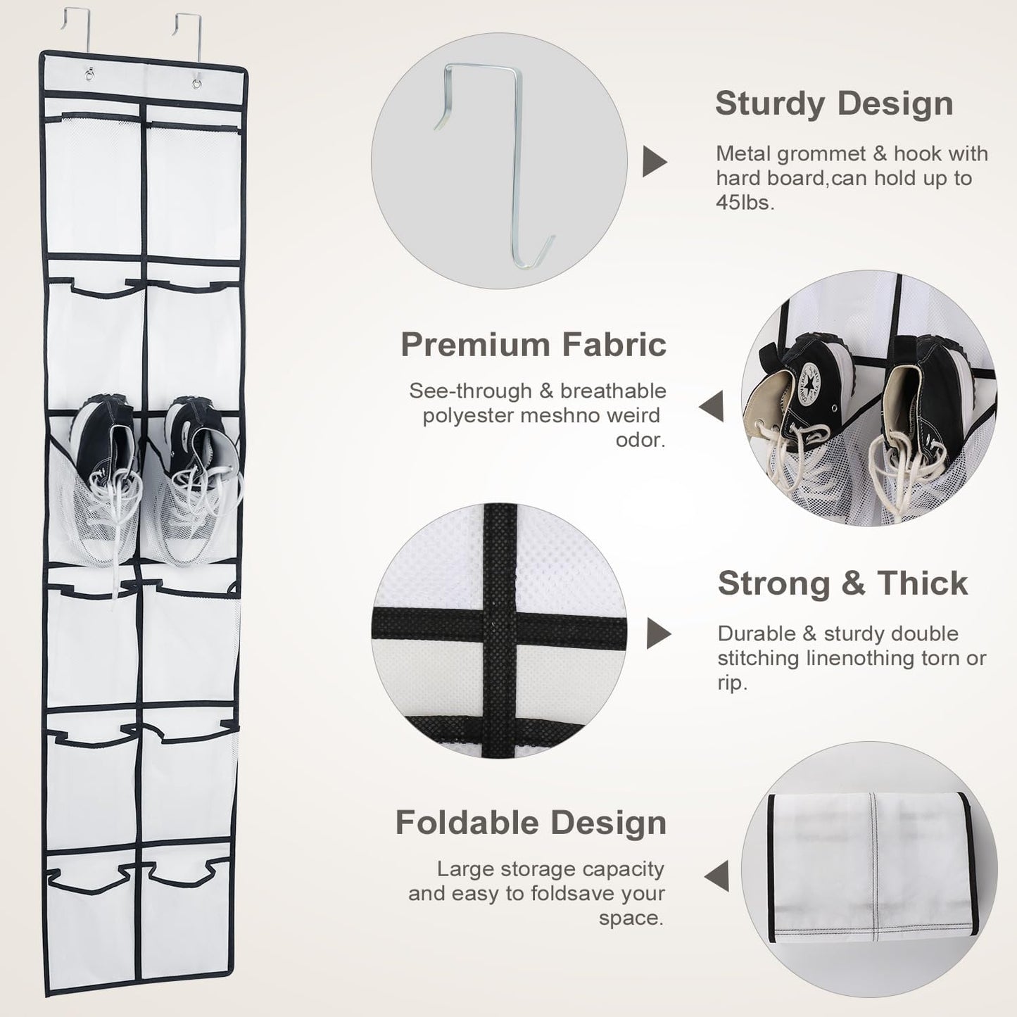 GOMAJI Over the Door 12 Pocket Hanging Shoe Organizer, Gray