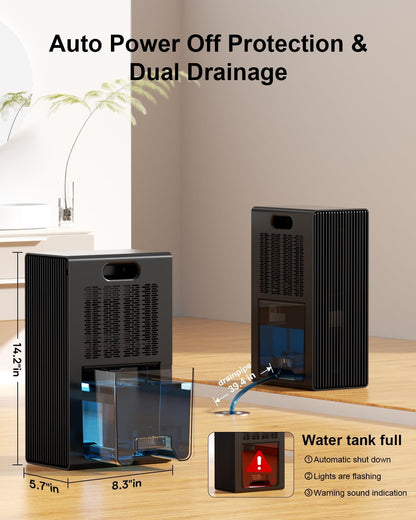 Dehumidifier for Home, 95 OZ Water Tank, (1000 sq.ft) Dehumidifiers for Bathroom Bedroom Basement RV with Drain Hose, Auto Shut Off White