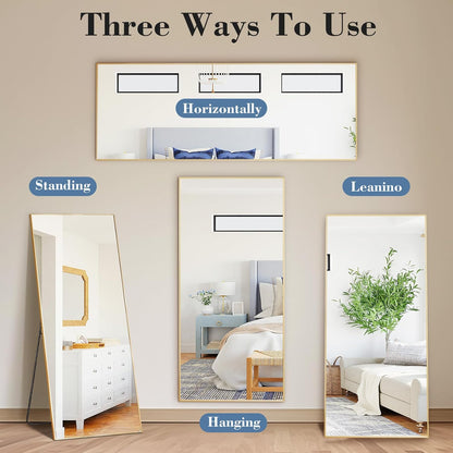 59"x16" Arched Full Length Mirror, Full Body Mirror with Leaning or Standing, Floor Standing Aluminum Frame for Bedroom, Livingroom, Cloakroom, Black